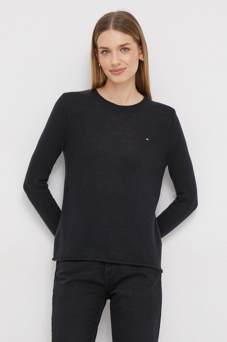 Tommy Hilfiger sweter wełniany damski kolor czarny lekki
