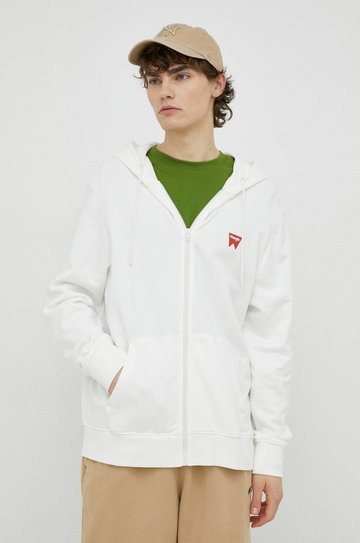 Wrangler bluza bawełniana męska kolor biały z kapturem z nadrukiem