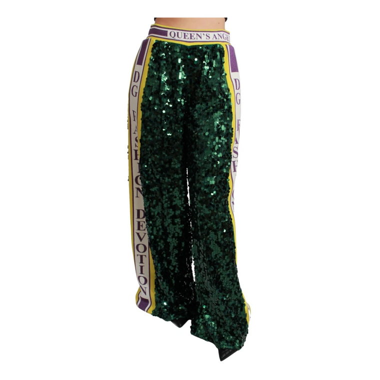 Green Sequin Trousers Queens Angel Pants Dolce & Gabbana