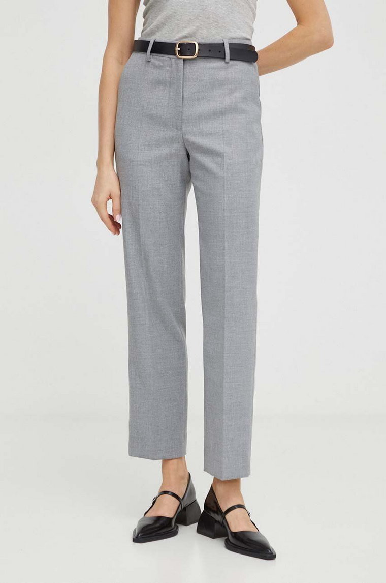 By Malene Birger spodnie damskie kolor szary proste high waist