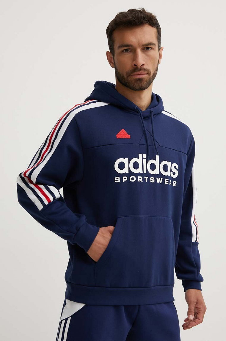 adidas bluza Tiro męska kolor granatowy z kapturem z nadrukiem IY4530