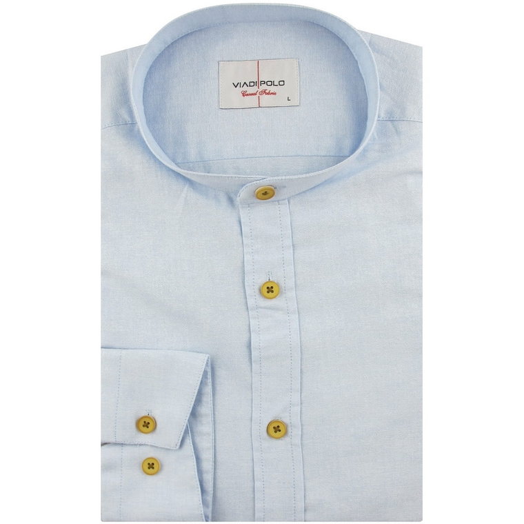 Koszula Męska Codzienna ze stójką gładka błękitna z długim rękawem w kroju SLIM FIT Viadi Polo H061