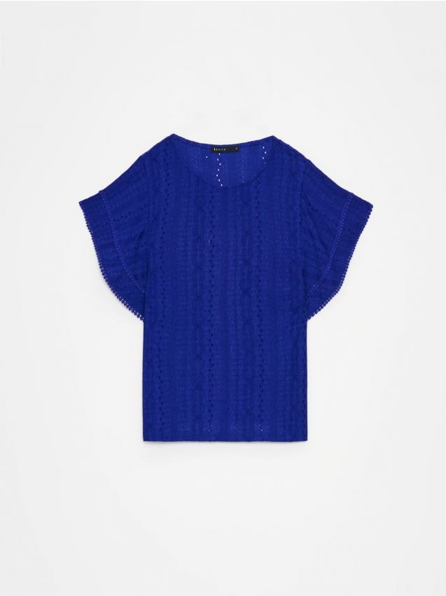 Mohito - Niebieska bluzka z ażurowym wzorem - niebieski