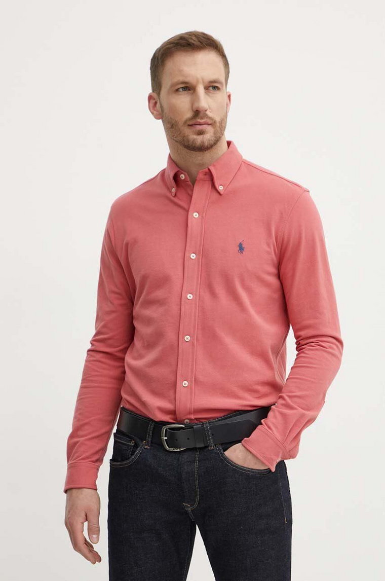 Polo Ralph Lauren koszula bawełniana męska kolor różowy regular z kołnierzykiem button-down