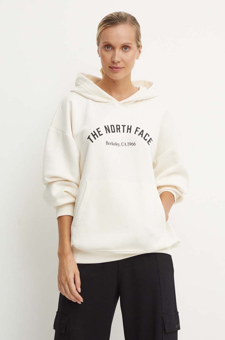 The North Face bluza Hoodie Varsity Graphic damska kolor beżowy z kapturem z nadrukiem NF0A89CSQLI1