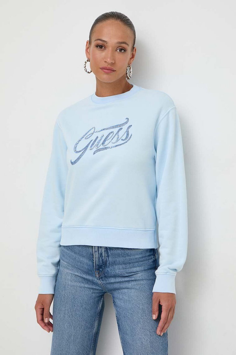 Guess bluza damska kolor niebieski z aplikacją W4RQ14 KB681