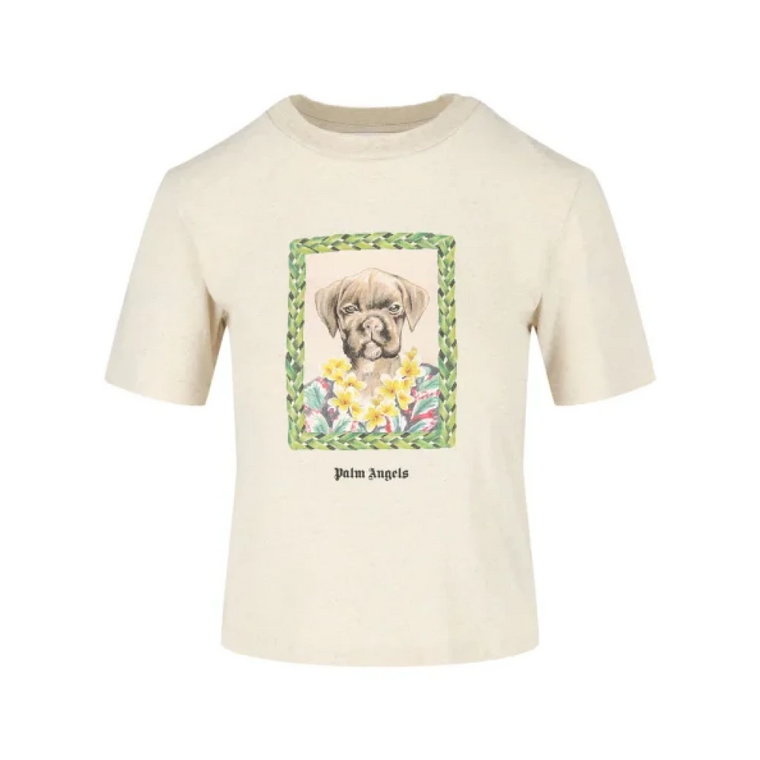 Beżowa Tkanina Crewneck T-Shirt dla Kobiet Palm Angels