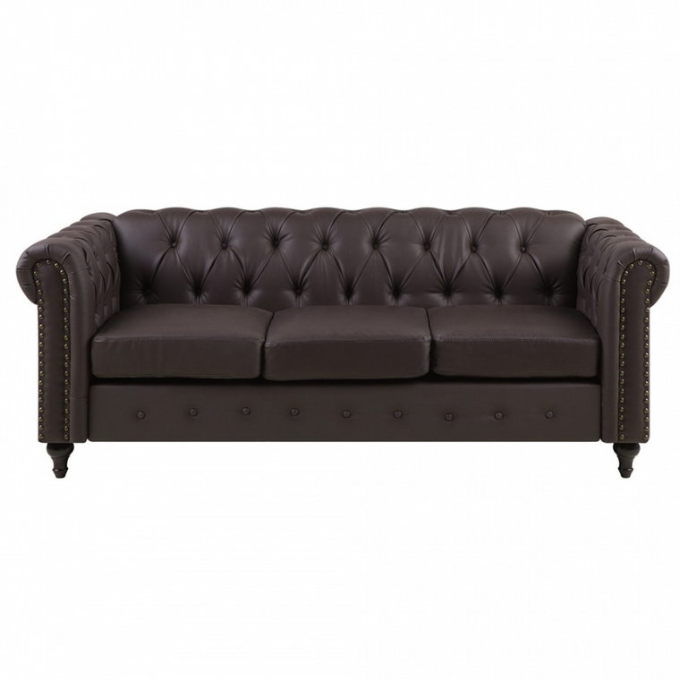 Sofa 3-osobowa ekoskóra ciemnobrązowa CHESTERFIELD kod: 4251682208680
