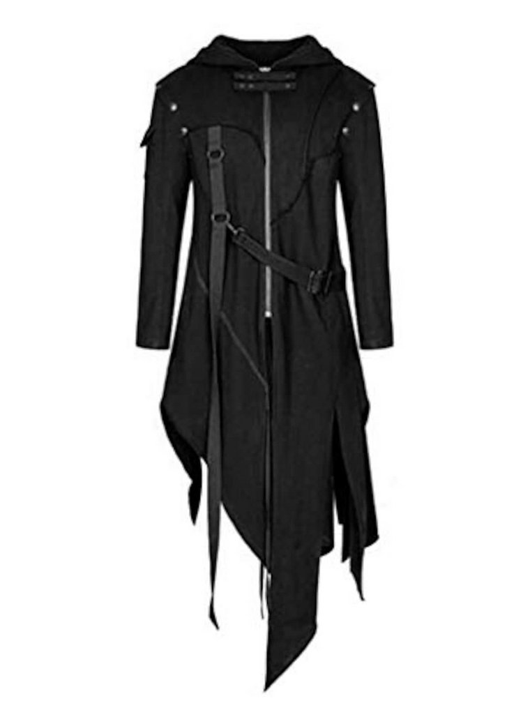 Asymetryczna długa kurtka z paskami i klamrami