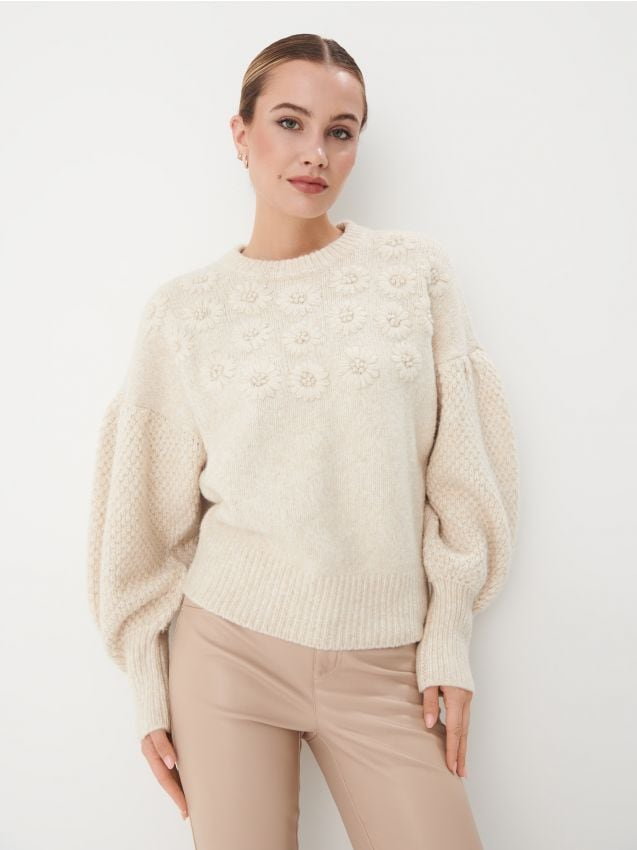 Mohito - Sweter z ozdobnym splotem - kremowy
