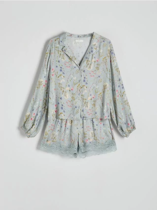 Reserved - Dwucześciowa piżama w kwiaty - jasnoniebieski