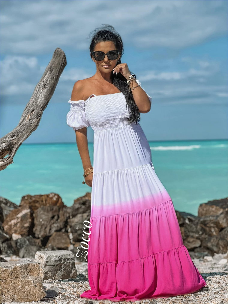 Sukienka maxi z efektem ombre ZOCCO biało - różowa