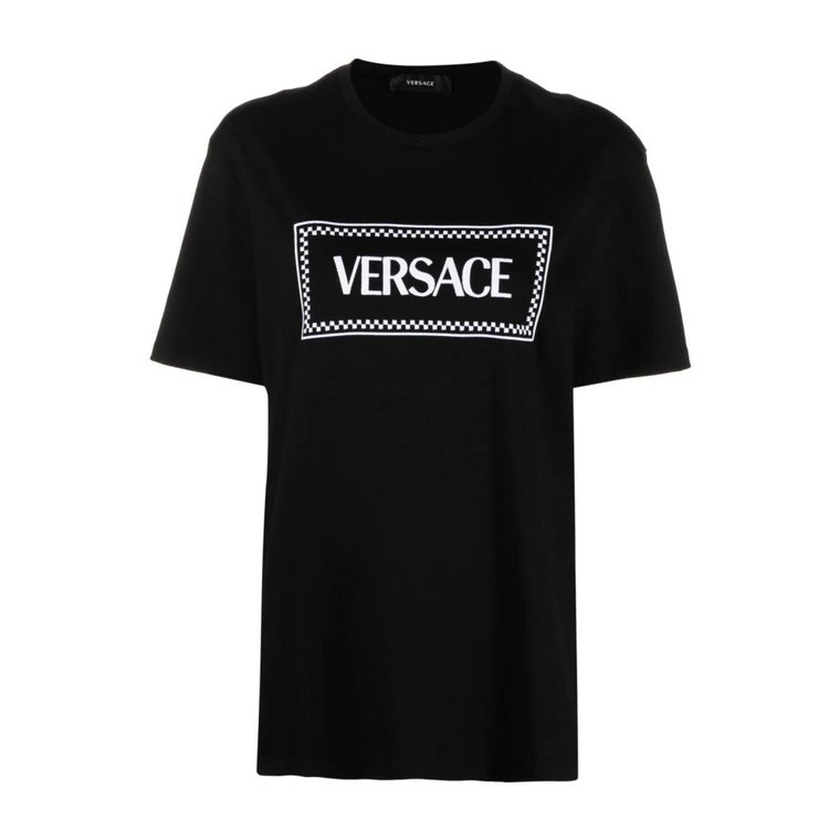 Czarne koszulki i pola z haftowanym logo Versace