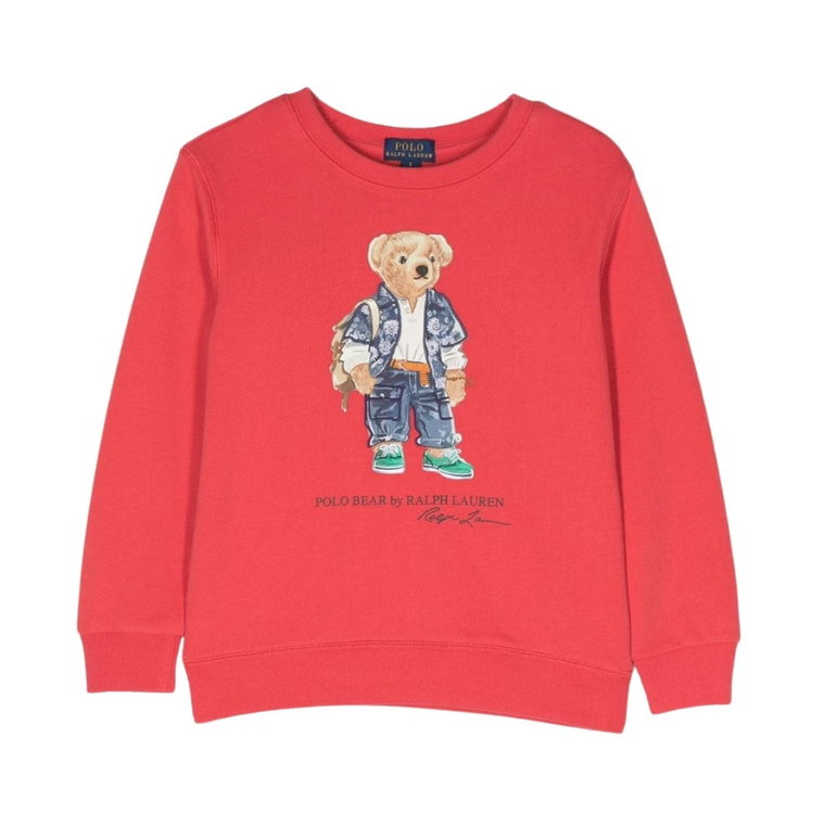 Dziecięcy Sweter z Bawełny, Żywe Czerwone, Graficzny Nadruk Ralph Lauren