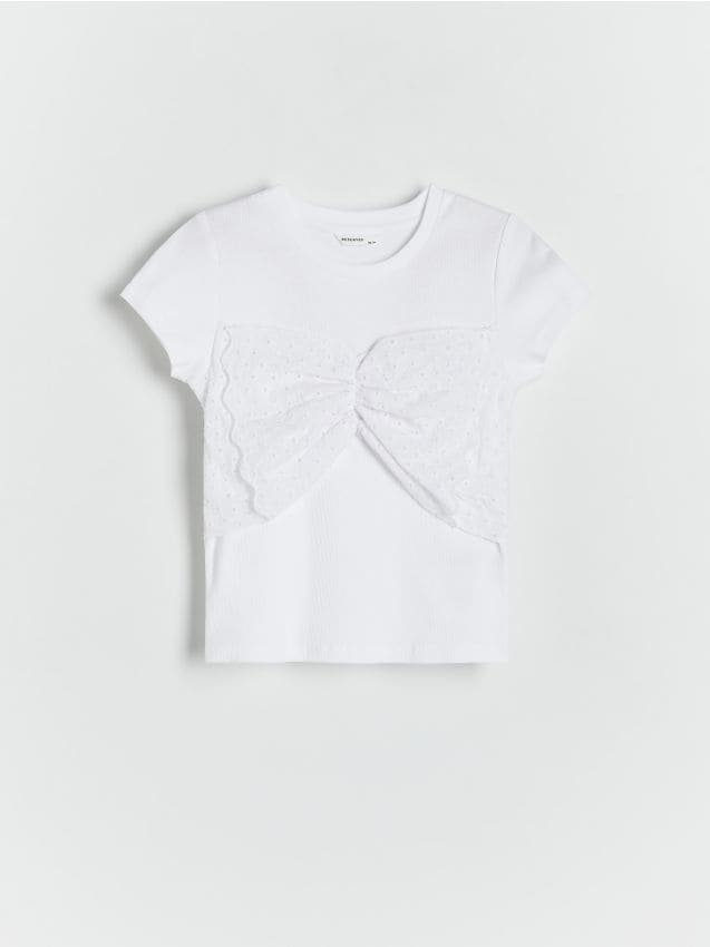 Reserved - T-shirt z ażurową wstawką - biały