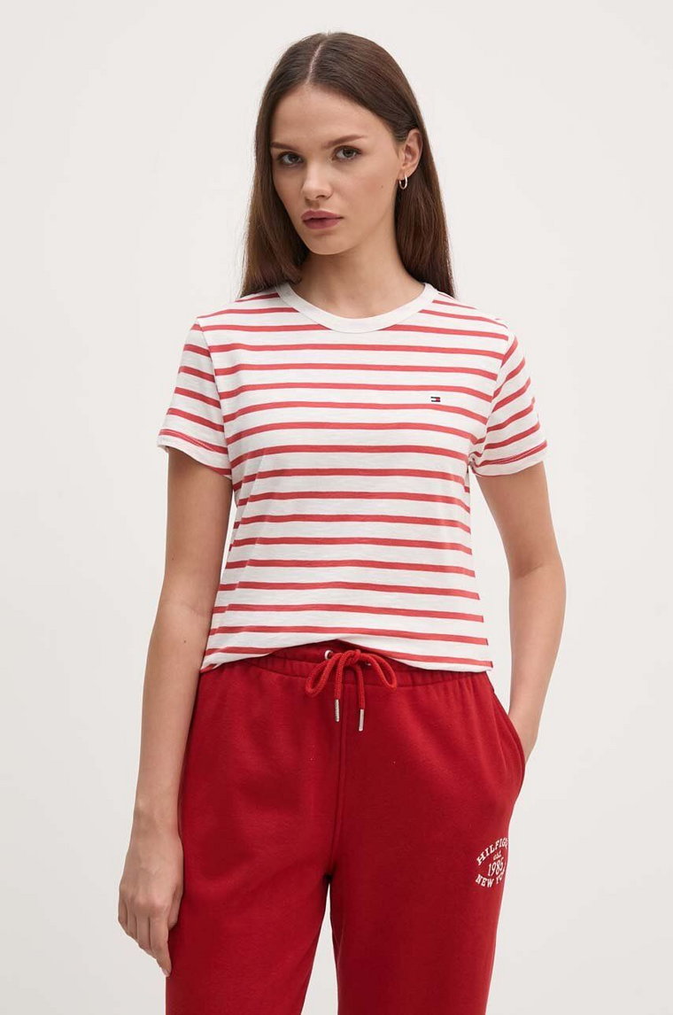 Tommy Hilfiger t-shirt bawełniany damski kolor czerwony WW0WW37857
