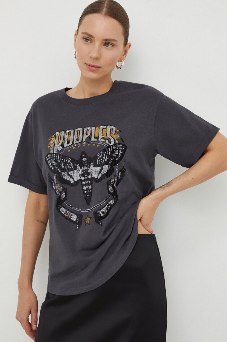 The Kooples t-shirt bawełniany damski kolor szary FTSC28004K