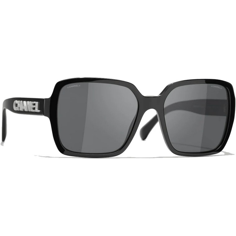 Okulary przeciwsłoneczne w kształcie kwadratu w kolorze czarnym z organicznymi soczewkami Chanel