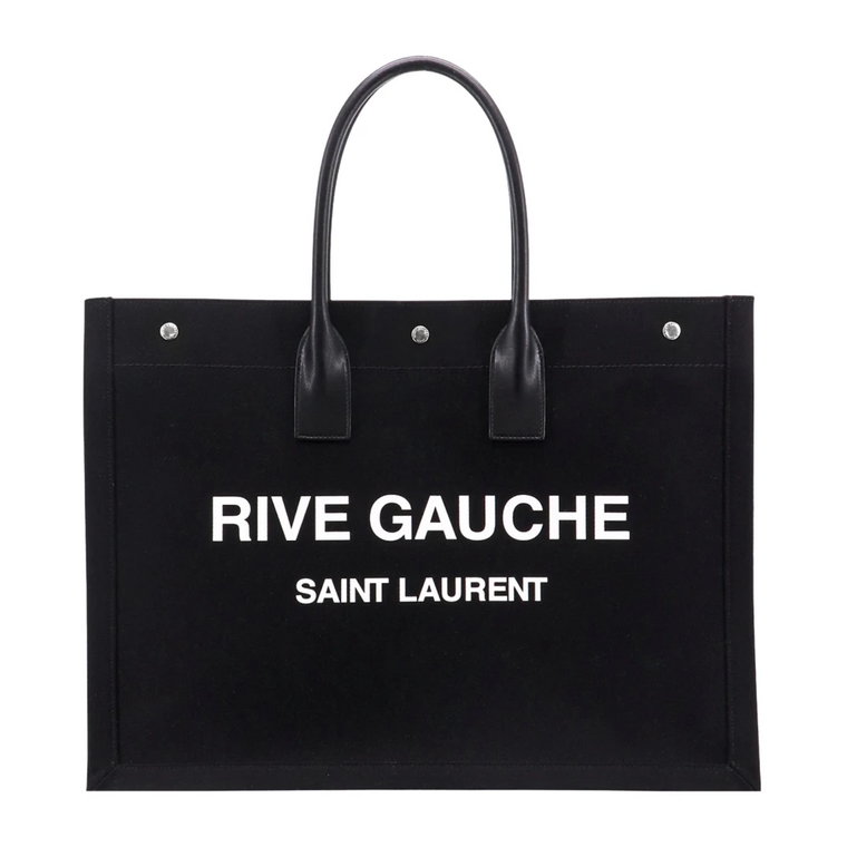 Czarna lniana torba na ramię z nadrukiem logo Saint Laurent