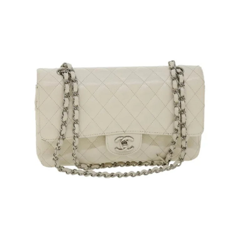 Używana biała skórzana torba na ramię Chanel Vintage