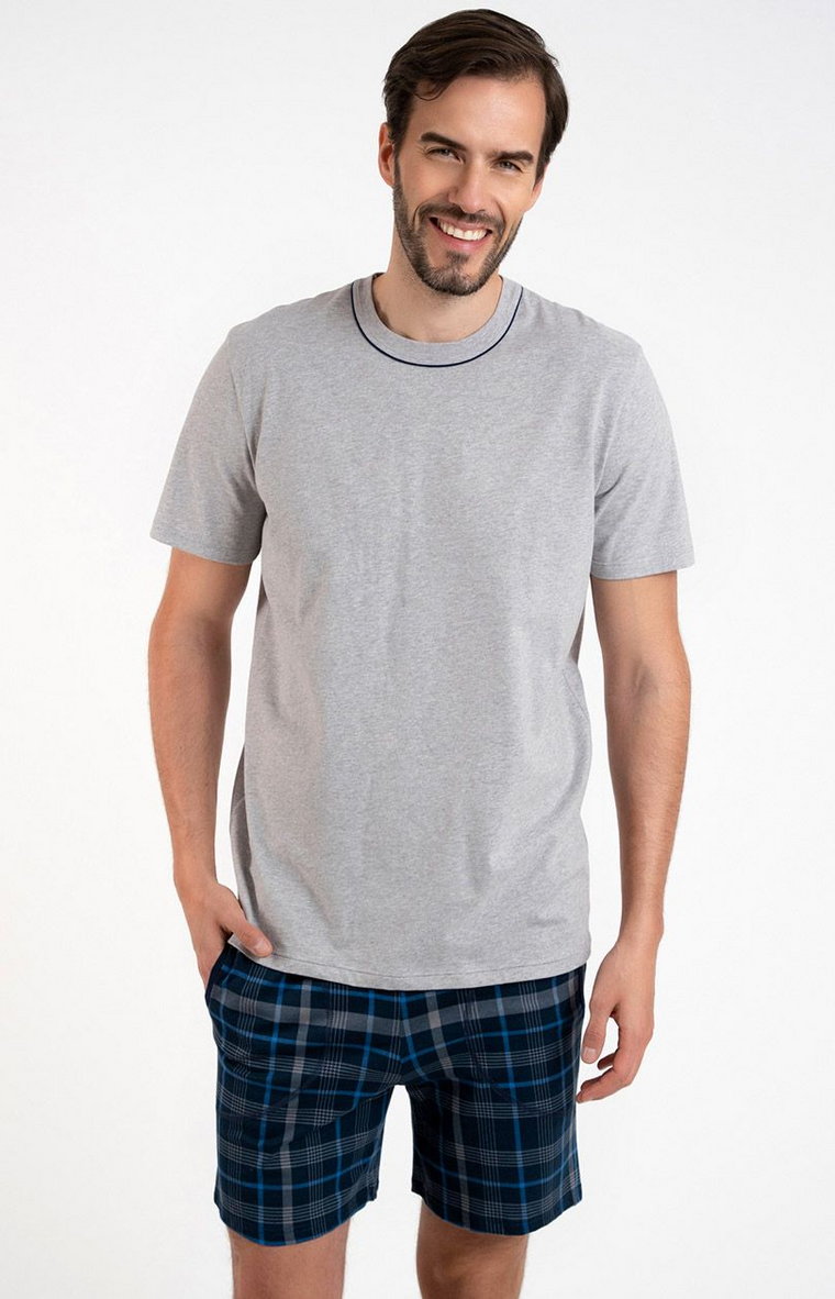 Męska piżama z krótkimi spodniami i krótkim rękawem Ruben, Kolor szaro-granatowy, Rozmiar 2XL, Italian Fashion