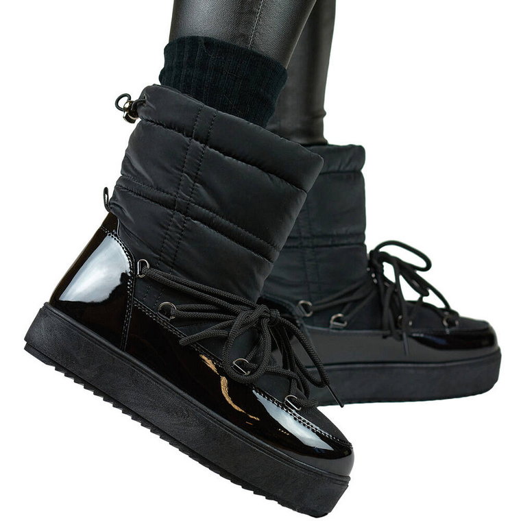 Czarne śniegowce damskie na grubej podeszwie buty na zimę