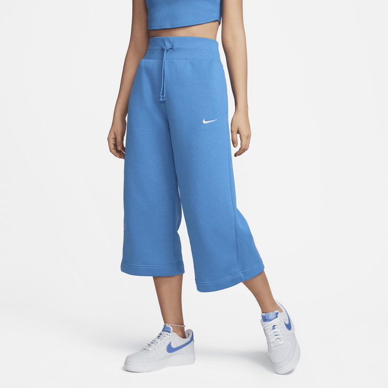 Damskie spodnie dresowe z wysokim stanem o skróconym kroju Nike Sportswear Phoenix Fleece - Niebieski