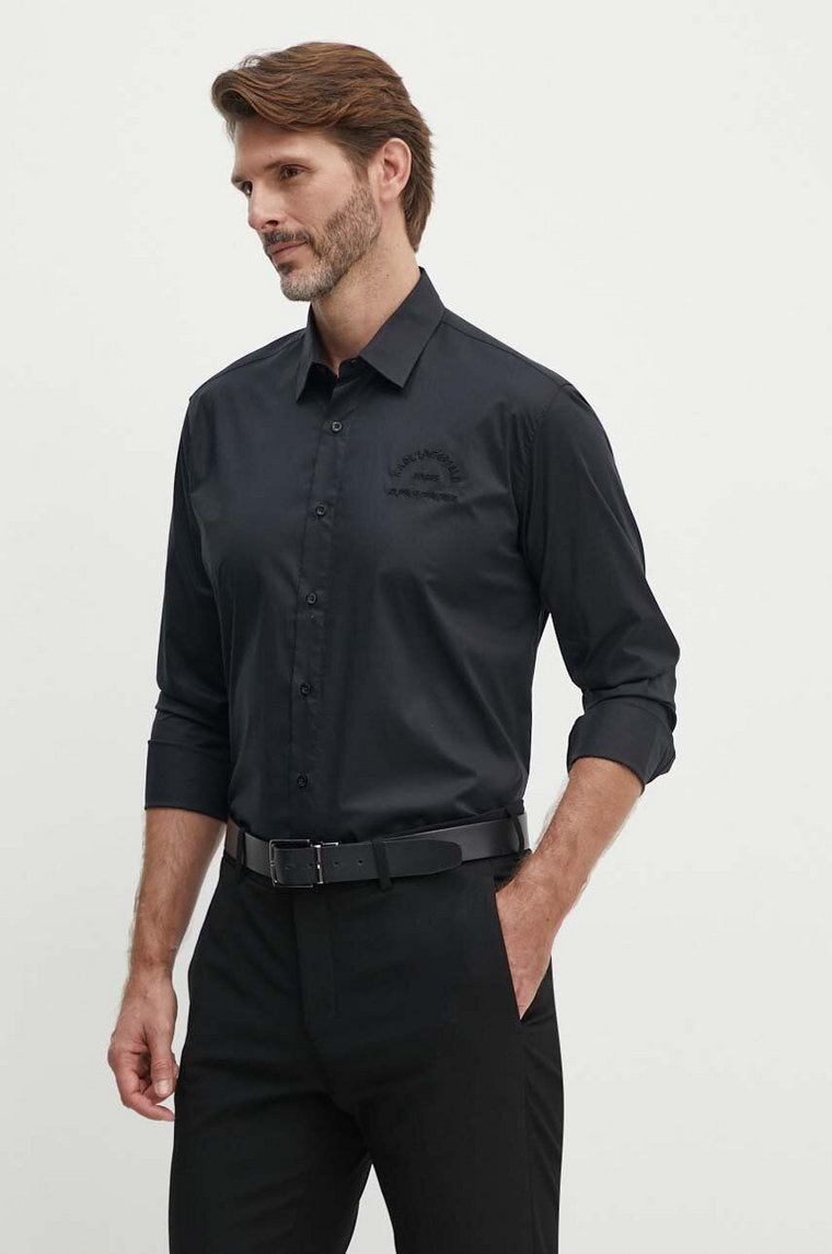 Karl Lagerfeld koszula męska kolor czarny regular z kołnierzykiem klasycznym 542600.605929