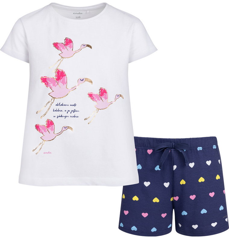 Piżama dziecięca piżamka dziewczęca bawełniana 146 z Flamingami Endo