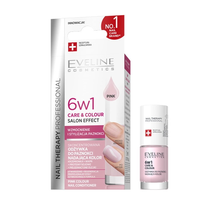 EVELINE NAIL THERAPY 6W1 CARE AND COLOUR SALON EFFECT ODŻYWKA DO PAZNOKCI NADAJĄCA KOLOR PINK 5ML