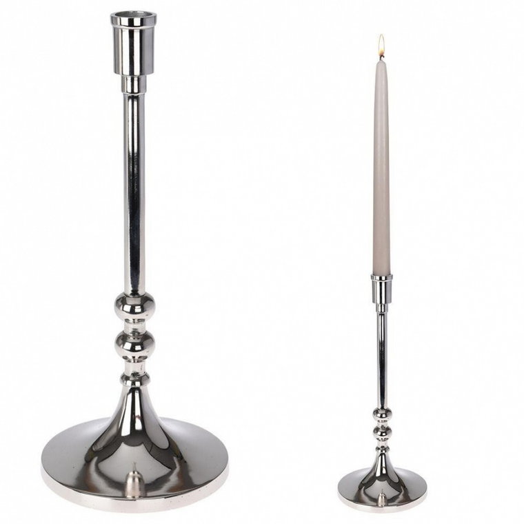 Świecznik aluminiowy stojak podstawka na długą świecę świeczkę srebrny 31 cm kod: O-569228