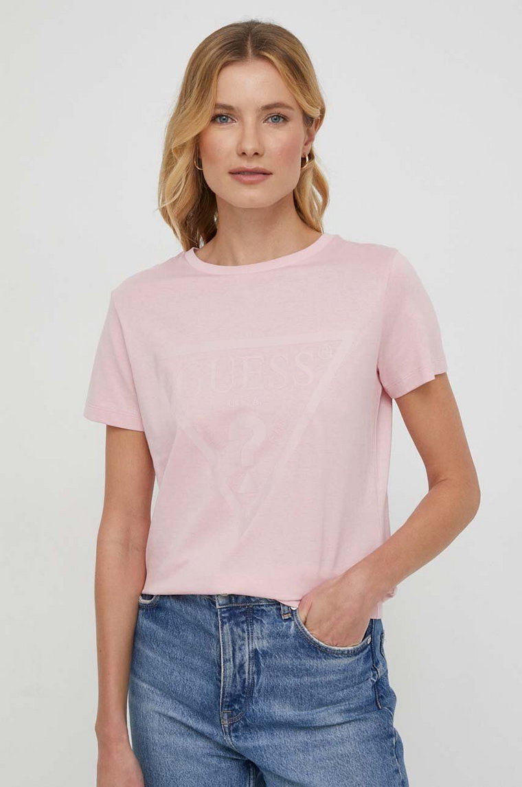 Guess t-shirt bawełniany ADELE kolor różowy V2YI07 K8HM0