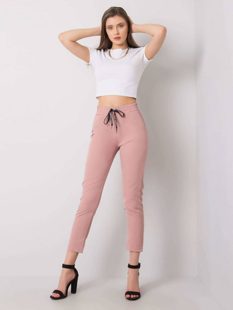 Spodnie z materiału jasny różowy casual materiałowe