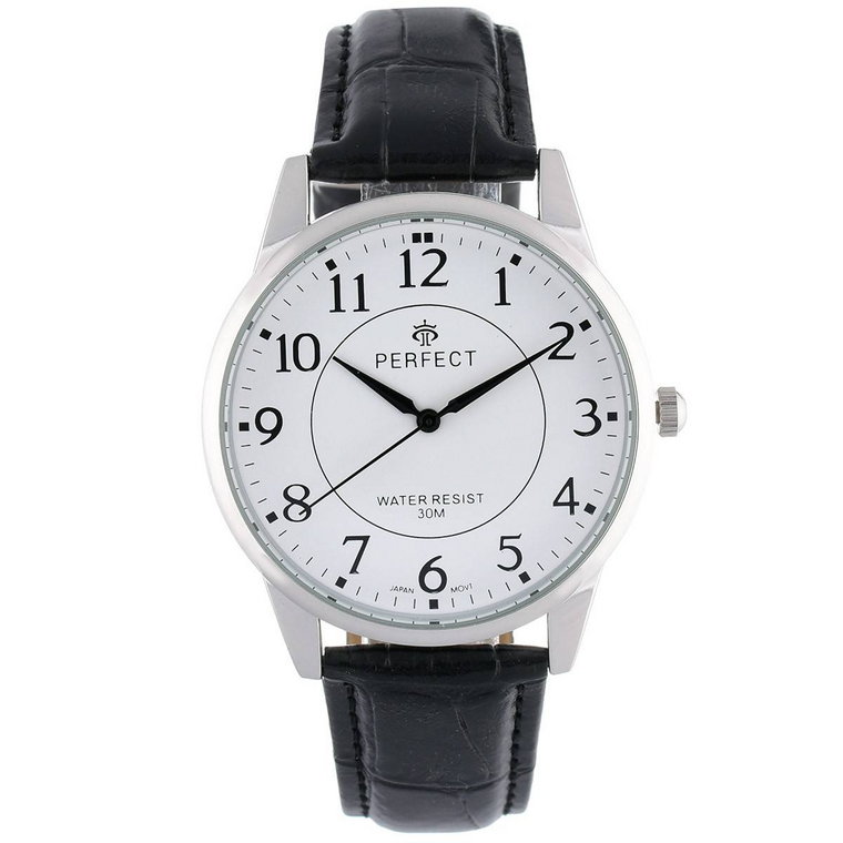 Zegarek męski kwarcowy biało-srebrny klasyczny skórzany pasek C426 czarny