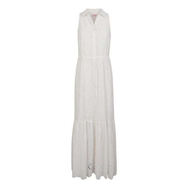 Biała Sukienka Koszulowa z Haftem Angielskim MC2 Saint Barth