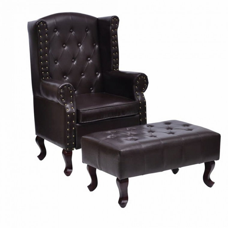 Fotel z podnóżkiem skóra syntetyczna ciemny brąz kod: V-60784