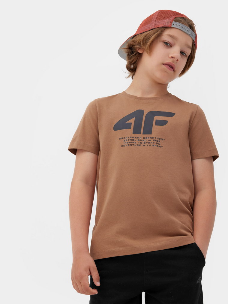 T-shirt z nadrukiem chłopięcy - brązowy