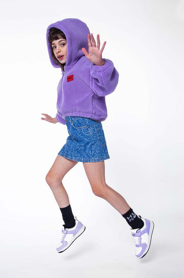 HUGO bluza dziecięca kolor fioletowy z kapturem z aplikacją