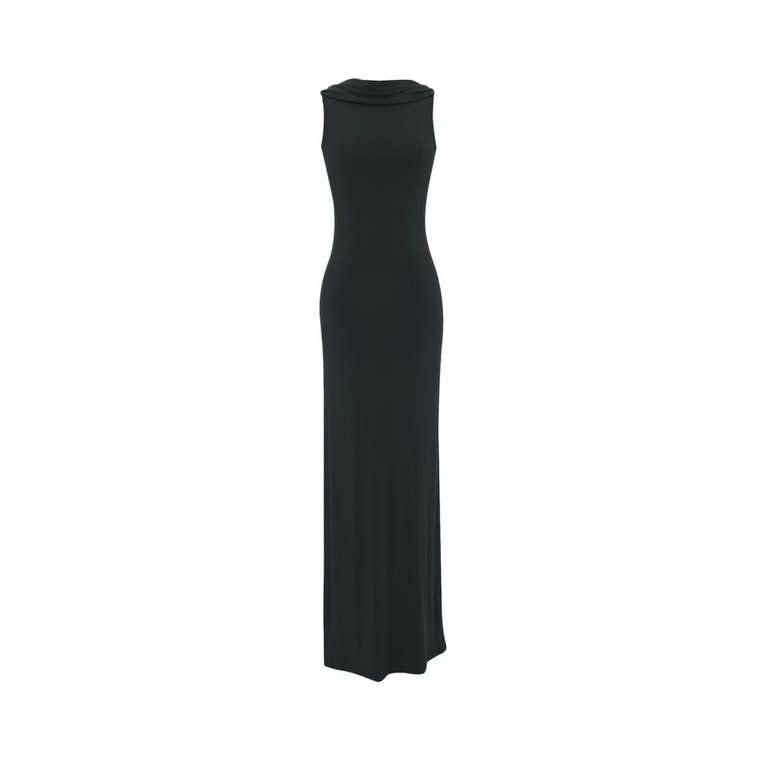 Czarna Sukienka z dekoltem na plecach i bocznym rozcięciem Saint Laurent