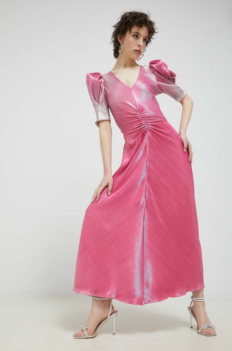Rotate sukienka kolor różowy midi rozkloszowana