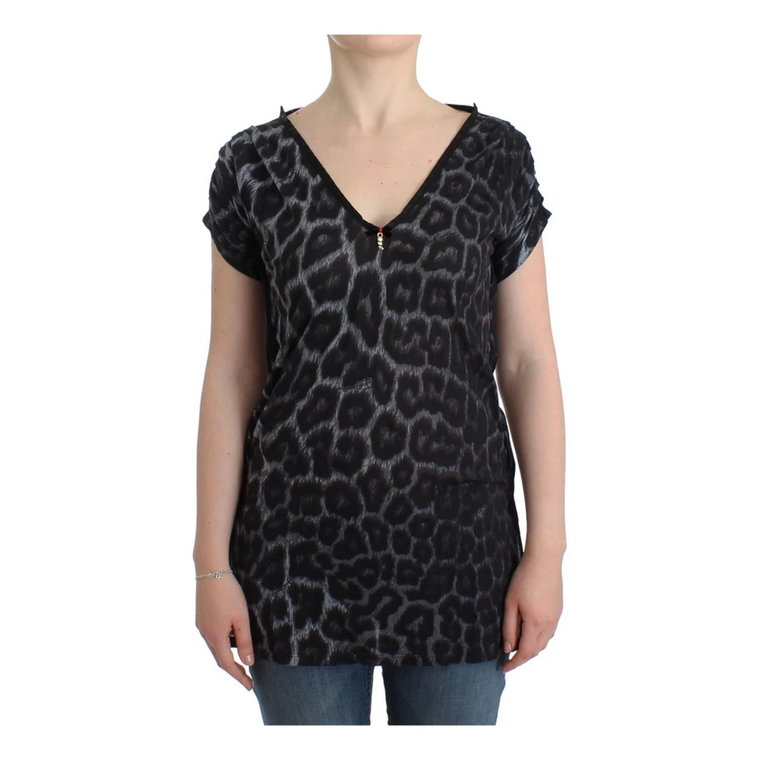 Gray leopard v-neck top Roberto Cavalli