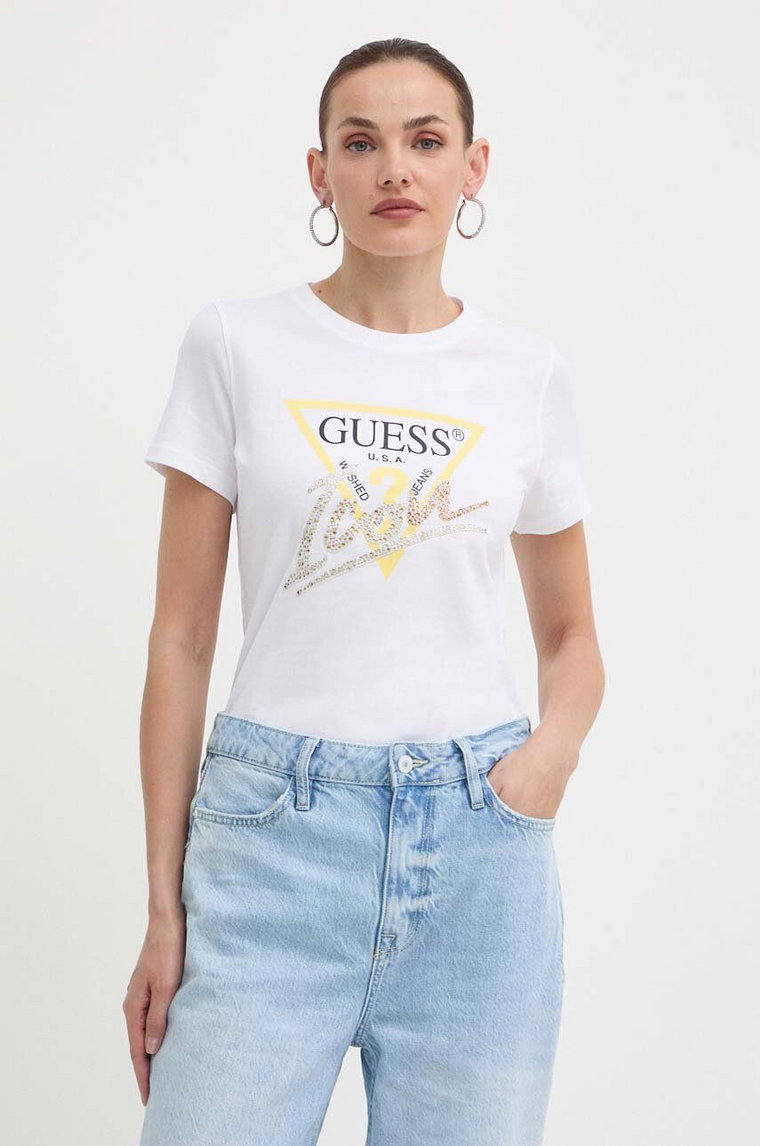 Guess t-shirt bawełniany damski kolor biały W4GI20 I3Z14