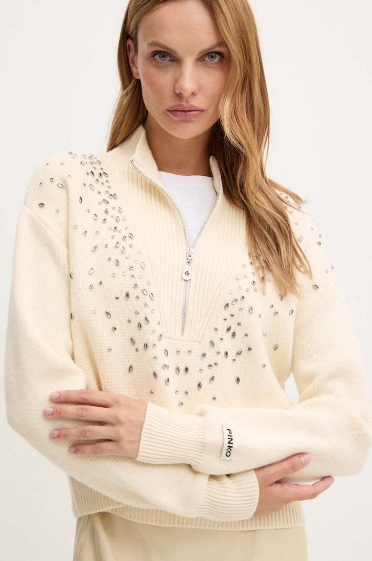 Pinko sweter z domieszką wełny damski kolor beżowy  104324 A27A