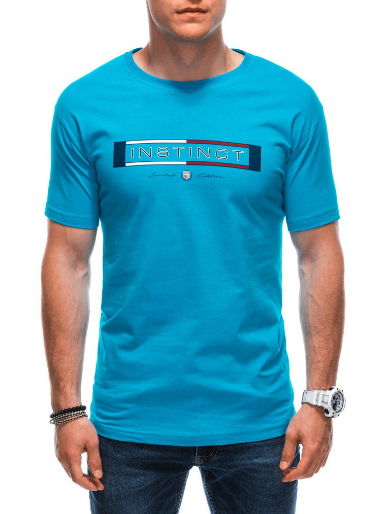 T-shirt męski z nadrukiem S1795 - jasnoniebieski