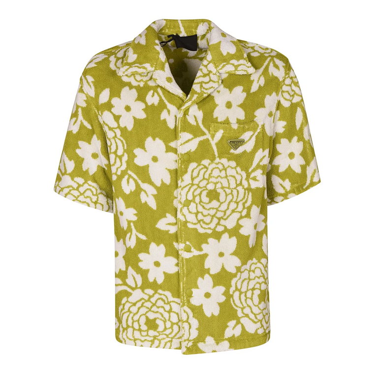 Koszula z krótkim rękawem i unikalnym wzorem paproci Prada