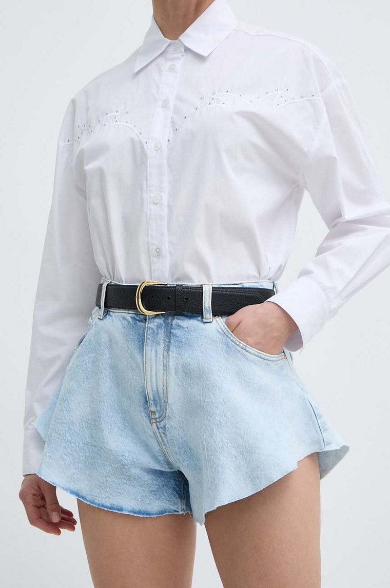 Pinko szorty jeansowe damskie kolor niebieski gładkie high waist 100395 A1MS