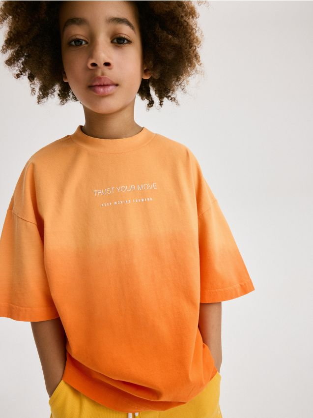 Reserved - Bawełniany t-shirt oversize - jasnopomarańczowy