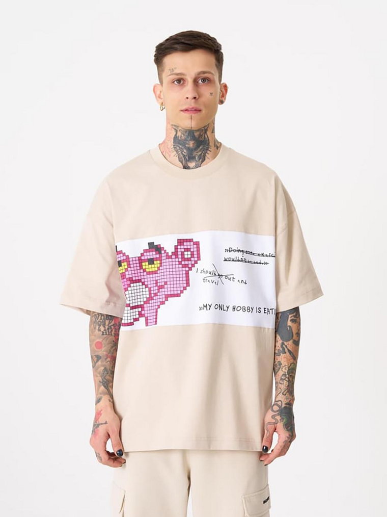 Koszulka Z Krótkim Rękawem Oversize Męska Beżowa Machinist Pink Panther