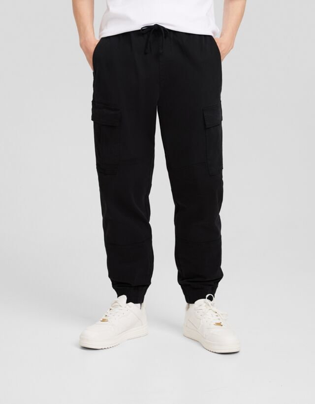 Bershka Spodnie Jogger Cargo Mężczyzna Xxs Czarny