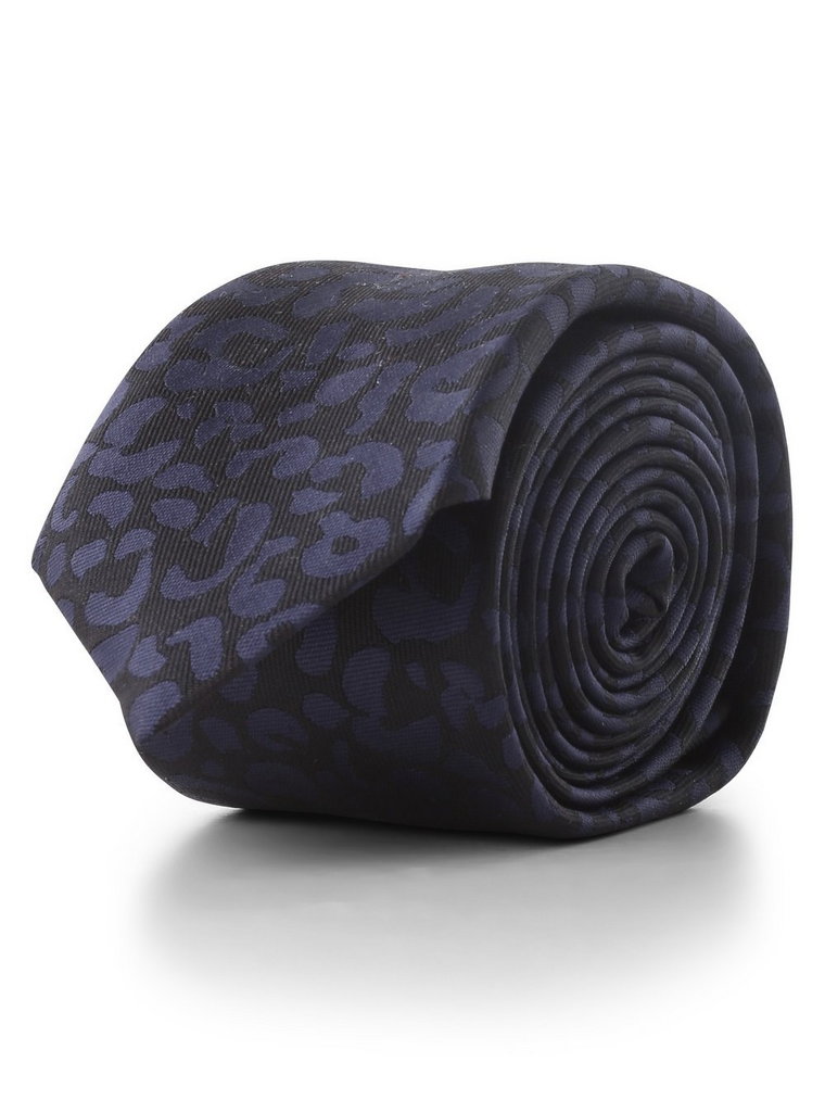 HUGO - Krawat męski z dodatkiem jedwabiu, niebieski|czarny